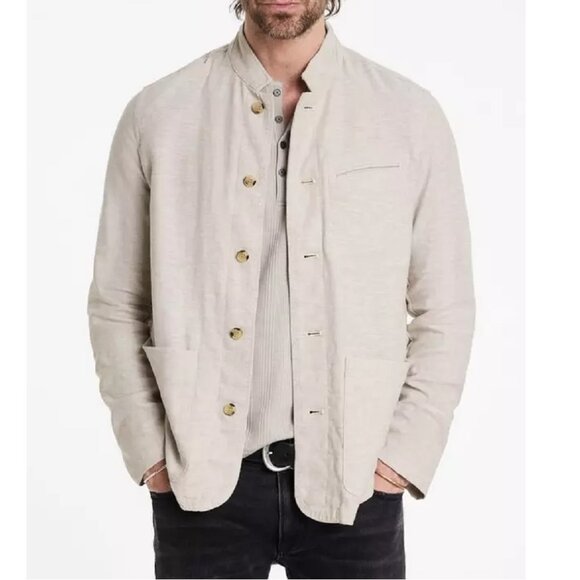 John Varvatos Collection Men's Officer Field Linen Button Front Jacket Ecru - Picture 1 of 6